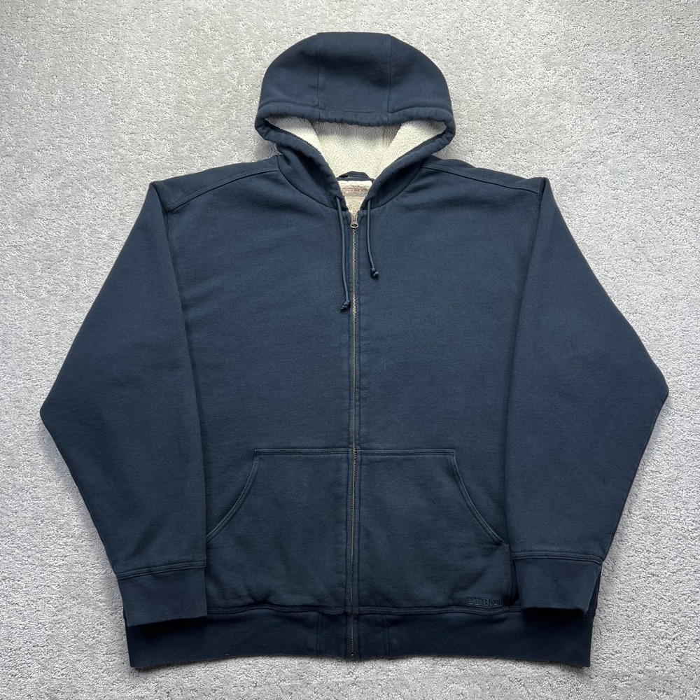 LL Bean Hoodie Mens XXL Navy Blue Katahdin Iron Works Sherpa Lined Zip Up Gorp